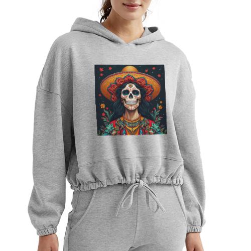 Charra Skull Art | Traditional Mexican Design - Women’s Cropped Hoodie