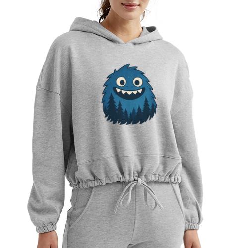 Whimsical Blue Forest Monster – Cute Cartoon Night - Women’s Cropped Hoodie