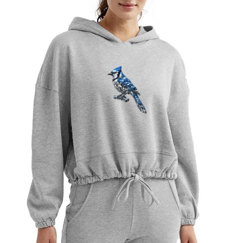 Silver Blue Jay on Perch + Flight Stages 2-print - Women’s Cropped Hoodie