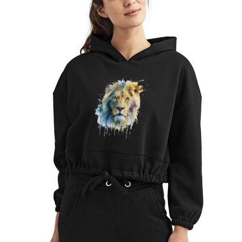 Splash-Art Lion Face - Women’s Cropped Hoodie