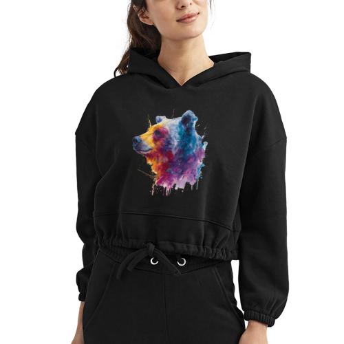 Watercolor Bear Portrait - Women’s Cropped Hoodie