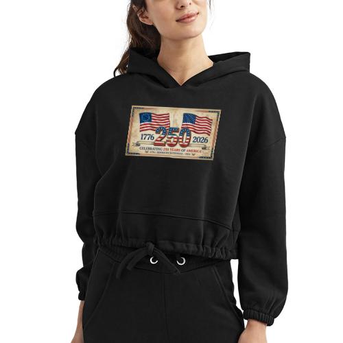 USA 250th Anniversary Flags Emblem - Women’s Cropped Hoodie