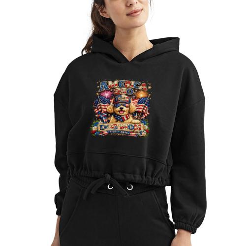 America 250 Dog Mom Patriotic Goldendoodle Shirt - Women’s Cropped Hoodie
