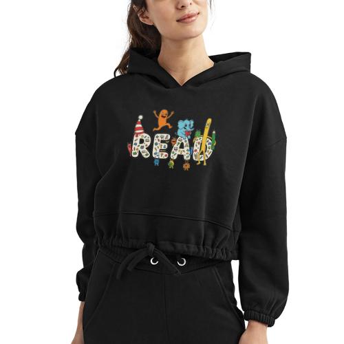 Whimsical READ Kids Cartoon - Women’s Cropped Hoodie