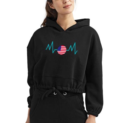 Heartbeat USA Flag – Patriotic American Pride Tee - Women’s Cropped Hoodie