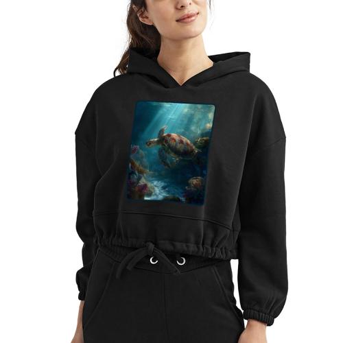 Sea Turtle Coral Reef Design - Women’s Cropped Hoodie