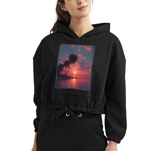 Tropical Sunset Ocean Reflection Design - Women’s Cropped Hoodie