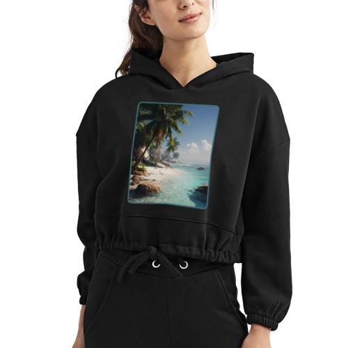 Tropical Beach Paradise Palm Design - Women’s Cropped Hoodie