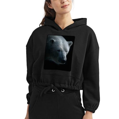 Polar Bear Close-Up Wildlife Design - Women’s Cropped Hoodie