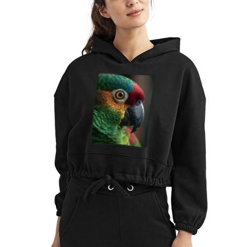 Colorful Parrot Close-Up Design - Women’s Cropped Hoodie