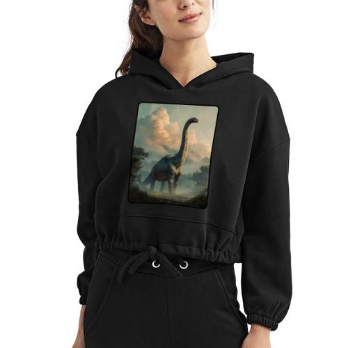 Brachiosaurus Prehistoric Scene Design - Women’s Cropped Hoodie