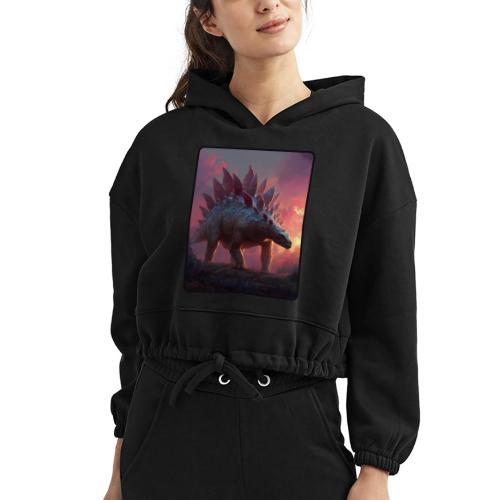 Stegosaurus Sunset Forest Design - Women’s Cropped Hoodie