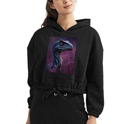 Blue Velociraptor Portrait Design - Women’s Cropped Hoodie