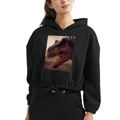 T Rex Roaring Close-Up Design - Women’s Cropped Hoodie