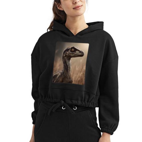 Velociraptor Feathered Portrait Design - Women’s Cropped Hoodie