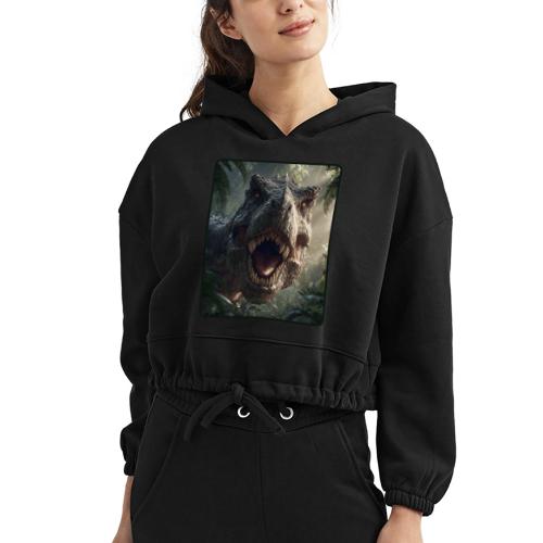 T Rex Jungle Roar Design - Women’s Cropped Hoodie
