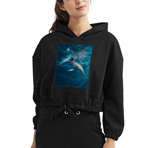 Dolphin Sunlit Ocean Serenity Design - Women’s Cropped Hoodie