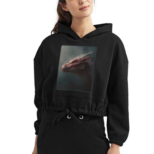 Red Dragon Fog Portrait Design - Women’s Cropped Hoodie