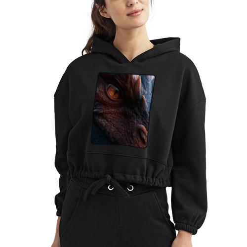 Fierce Ancient Dragon Portrait Design - Women’s Cropped Hoodie