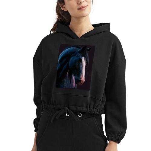 Noble Horse Cinematic Portrait Design - Women’s Cropped Hoodie