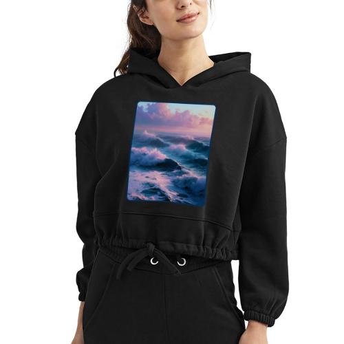 Dreamy Pastel Ocean Sunset Art - Women’s Cropped Hoodie