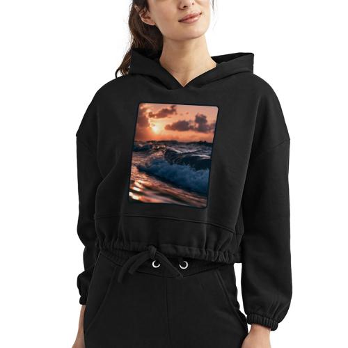 Golden Sunset Ocean Wave - Women’s Cropped Hoodie