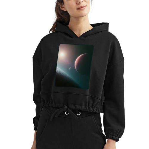 Deep Space Planet Horizon Art - Women’s Cropped Hoodie