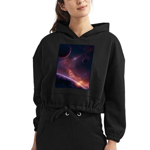 Cosmic Sunset Nebula Space Art - Women’s Cropped Hoodie