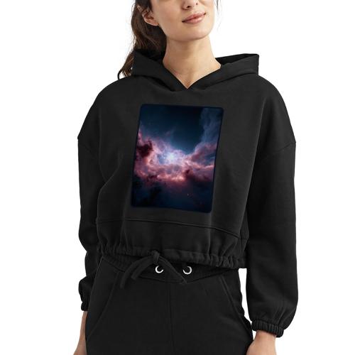 Radiant Cosmic Nebula Artwork - Women’s Cropped Hoodie
