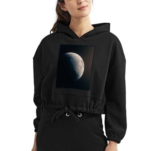 Crescent Moon Celestial Artwork - Women’s Cropped Hoodie