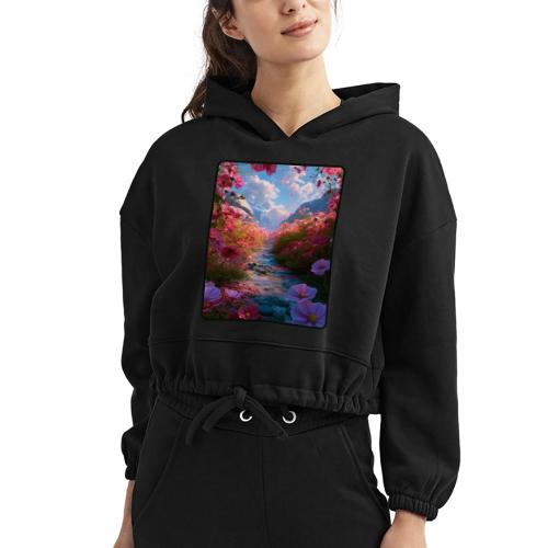 Dreamy Cosmos Valley Landscape Art - Women’s Cropped Hoodie