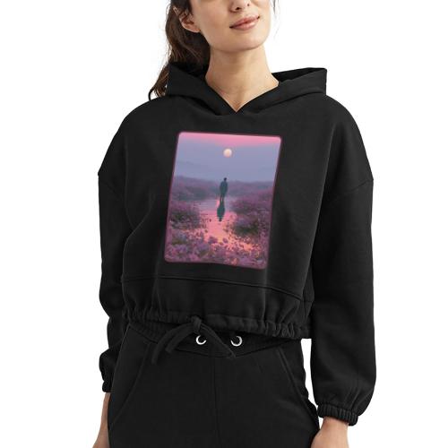 Ethereal Sunset Flower Field Art - Women’s Cropped Hoodie