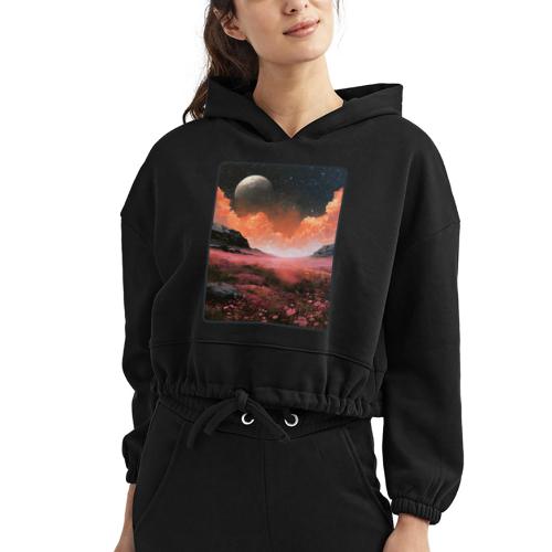 Moonlit Fantasy Flower Landscape - Women’s Cropped Hoodie