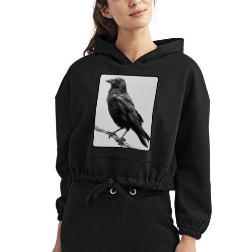 Raven Black and White Art Design - Women’s Cropped Hoodie