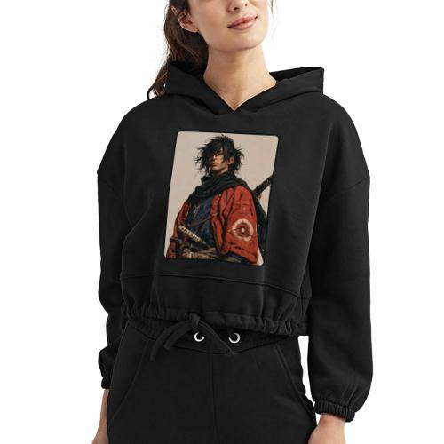 Young Samurai Warrior Portrait - Women’s Cropped Hoodie