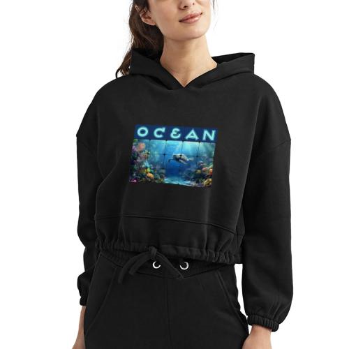 Ocean: Turtle Drift - Women’s Cropped Hoodie