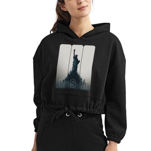 USA: Liberty Rising Over Manhattan - Women’s Cropped Hoodie