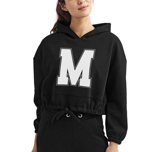 White Letter M – Varsity Alphabet Monogram - Women’s Cropped Hoodie