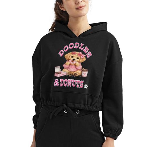 Doodles & Doughnut Cozy Dog Mom Design - Women’s Cropped Hoodie