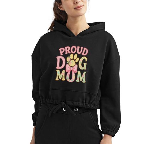 Proud Dog Mom Floral Paw Bow - Women’s Cropped Hoodie