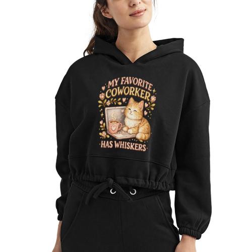 My Favorite Coworker Has Whiskers Faux Stitched - Women’s Cropped Hoodie
