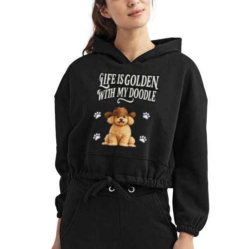 Life Is Golden With My Doodle Cowboy Goldendoodle - Women’s Cropped Hoodie