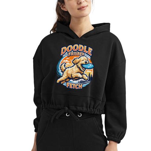 Doodle Frisbee Fetch | Goldendoodle Dog Lover - Women’s Cropped Hoodie