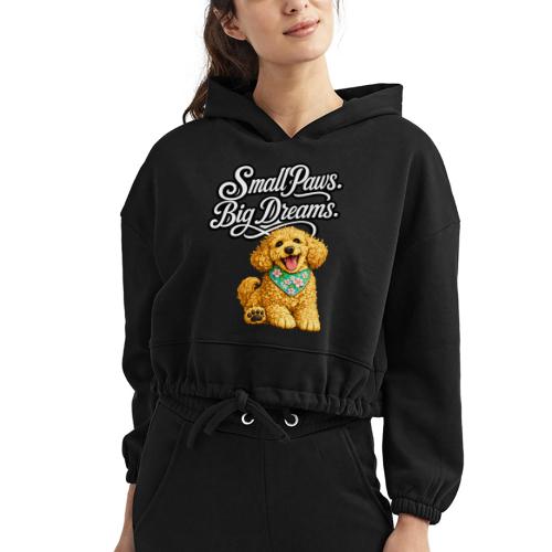 Small Paws Big Dreams Goldendoodle Puppy - Women’s Cropped Hoodie
