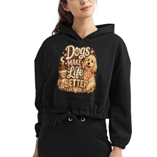 Dogs Make Life Better | Faux Embroidery Style - Women’s Cropped Hoodie