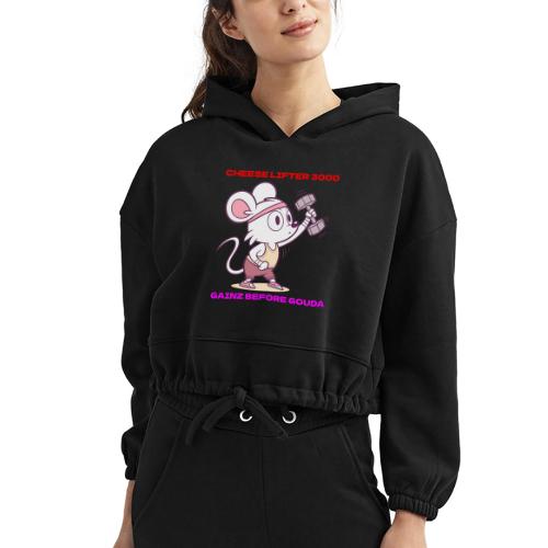 Cheese Lifter 3000 | Funny Gym Rat Mouse tshirt - Women’s Cropped Hoodie