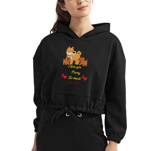 Cute Dog Family Love – “I Love You Purry So much - Women’s Cropped Hoodie