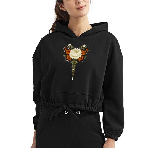 Monarch Butterfly Floral Botanical Art - Women’s Cropped Hoodie