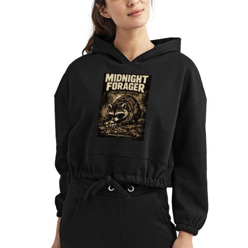 Midnight Forager Raccoon Mushroom Hunter - Women’s Cropped Hoodie