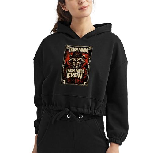 Midnight Forager Raccoon Mushroom Hunter - Women’s Cropped Hoodie